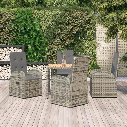 Berkfield 5 Piece Garden Dining Set Grey Poly Rattan&Solid Wood Acacia