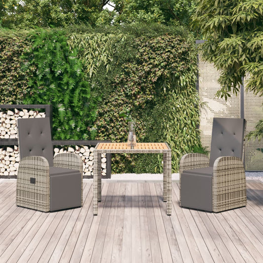 Berkfield 3 Piece Garden Dining Set Grey Poly Rattan&Solid Wood Acacia