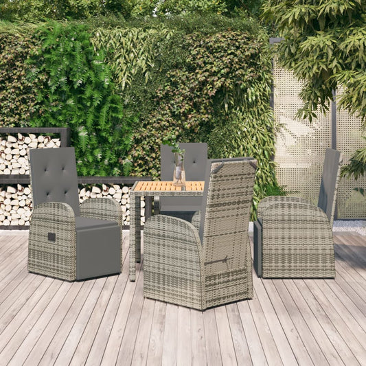 Berkfield 5 Piece Garden Dining Set Grey Poly Rattan&Solid Wood Acacia