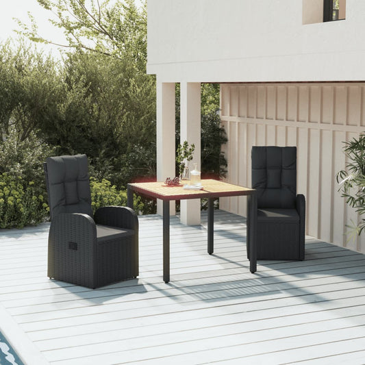 Berkfield 3 Piece Garden Dining Set Black Poly Rattan&Solid Wood Acacia