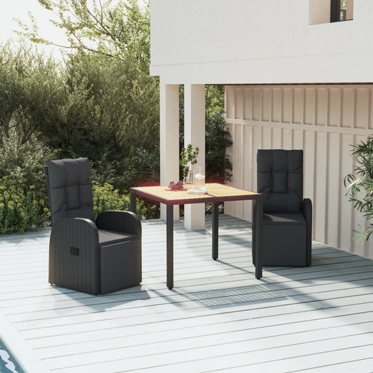 Berkfield 3 Piece Garden Dining Set Black Poly Rattan&Solid Wood Acacia