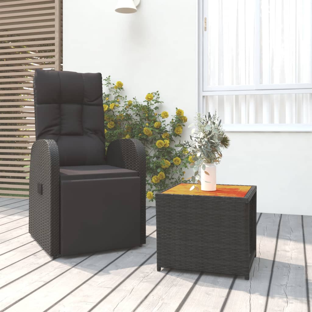 Berkfield 2 Piece Garden Lounge Set Black Poly Rattan&Solid Wood Acacia