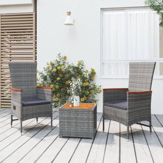 Berkfield 3 Piece Garden Lounge Set Grey Poly Rattan&Solid Wood Acacia