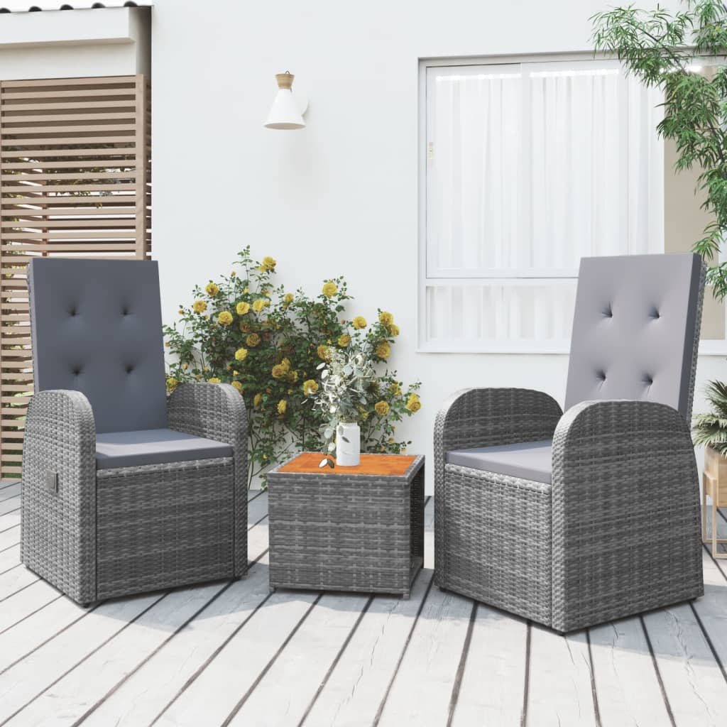Berkfield 3 Piece Garden Lounge Set Grey Poly Rattan&Solid Wood Acacia