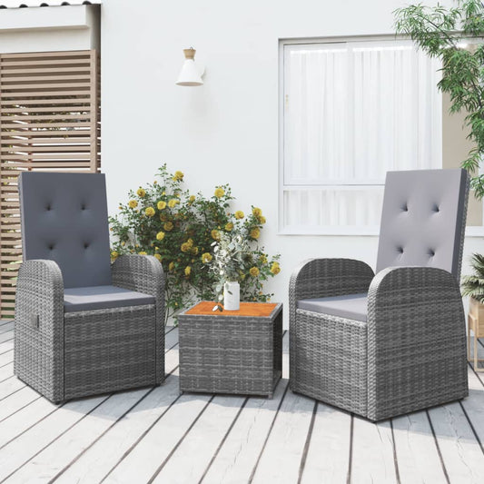 Berkfield 3 Piece Garden Lounge Set Grey Poly Rattan&Solid Wood Acacia