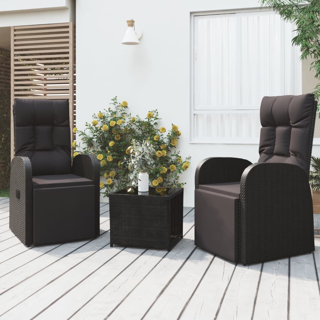 Berkfield 3 Piece Garden Lounge Set Black Poly Rattan&Steel