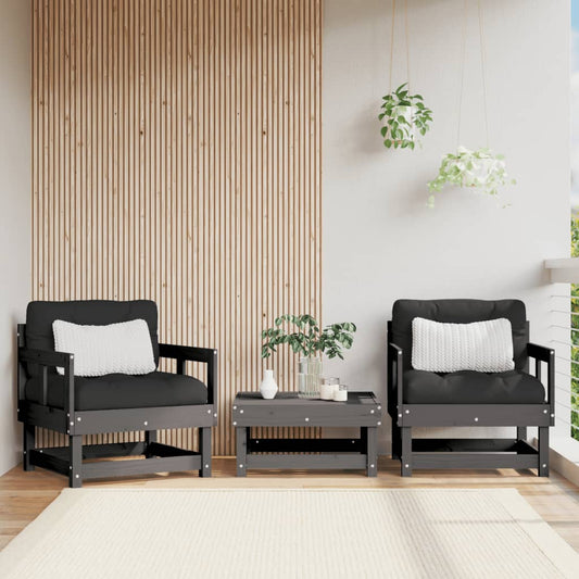 Berkfield Garden Chairs with Cushions 2 pcs Grey Solid Wood Pine