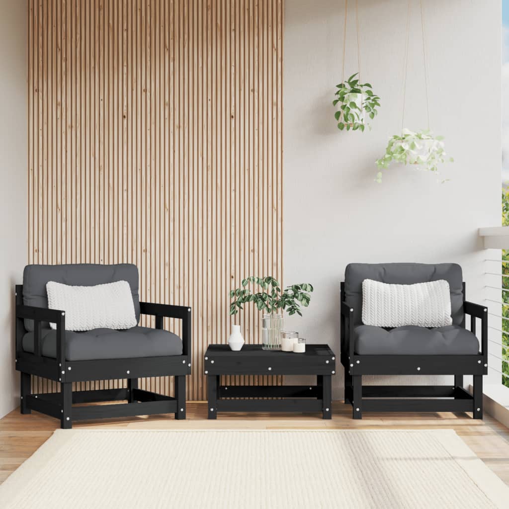 Berkfield Garden Chairs with Cushions 2 pcs Black Solid Wood Pine