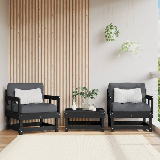 Berkfield Garden Chairs with Cushions 2 pcs Black Solid Wood Pine