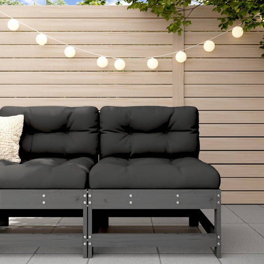 Berkfield Middle Sofa with Cushions Grey Solid Wood Pine