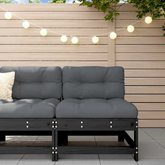 Berkfield Middle Sofa with Cushions Black Solid Wood Pine