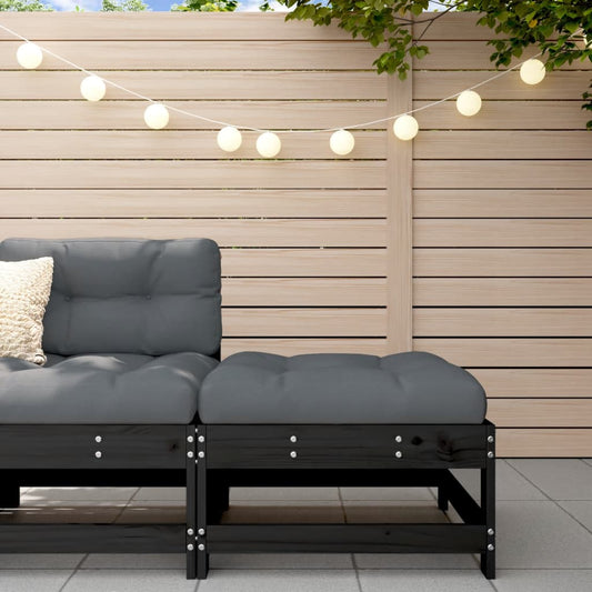Berkfield Garden Footstool with Cushion Black Solid Wood Pine