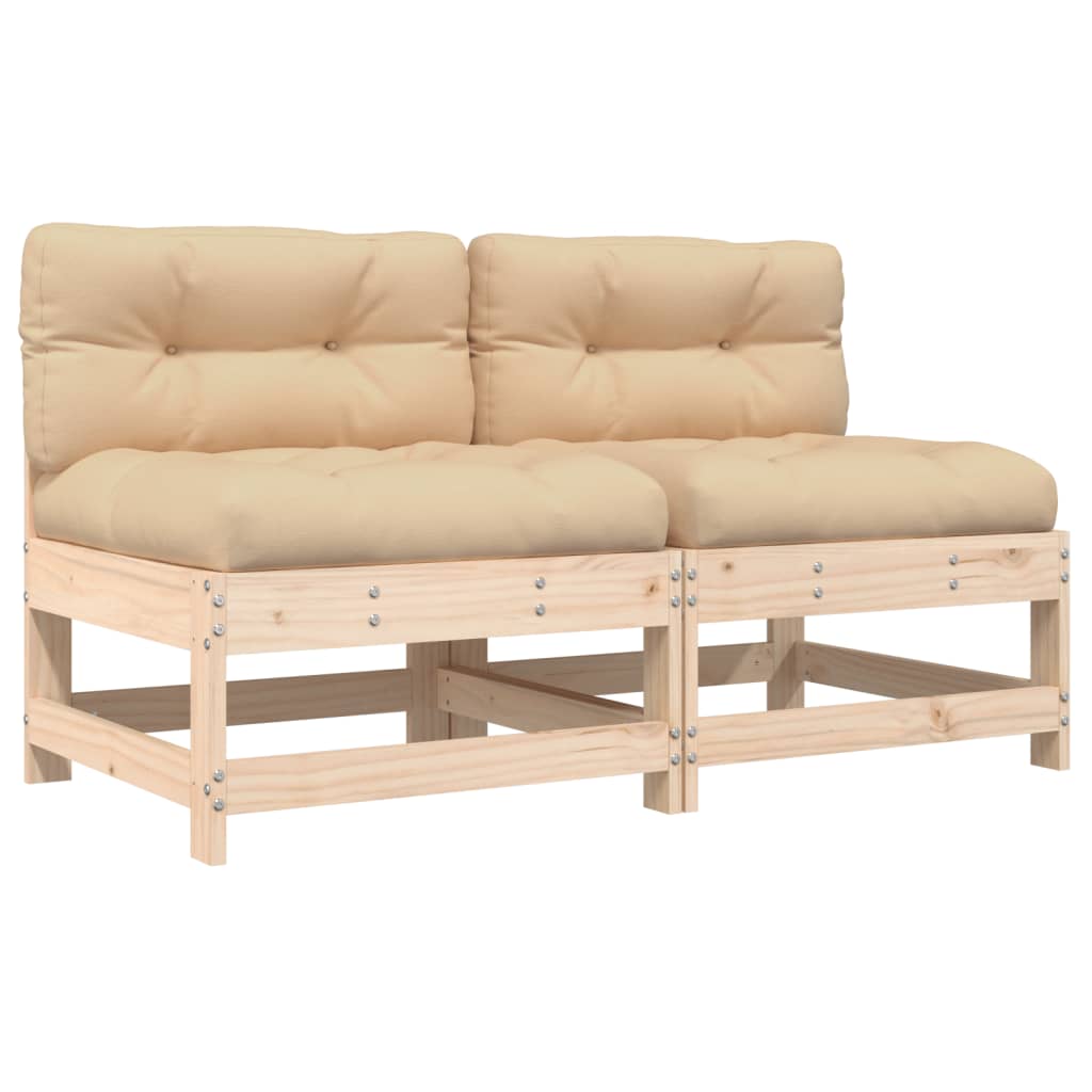 Berkfield Middle Sofas with Cushions 2 pcs Solid Wood Pine