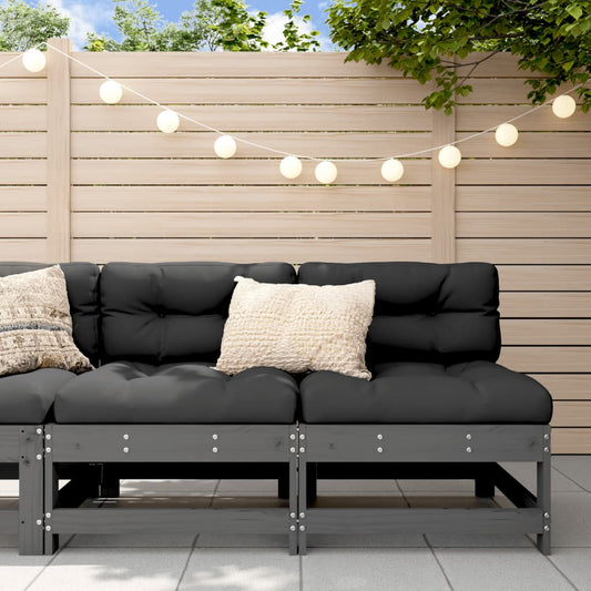 Berkfield Middle Sofas with Cushions 2 pcs Grey Solid Wood Pine