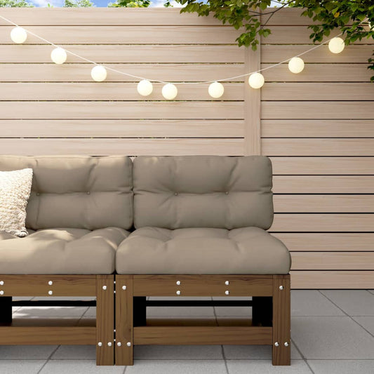 Berkfield Middle Sofa with Cushions Honey Brown Solid Wood Pine