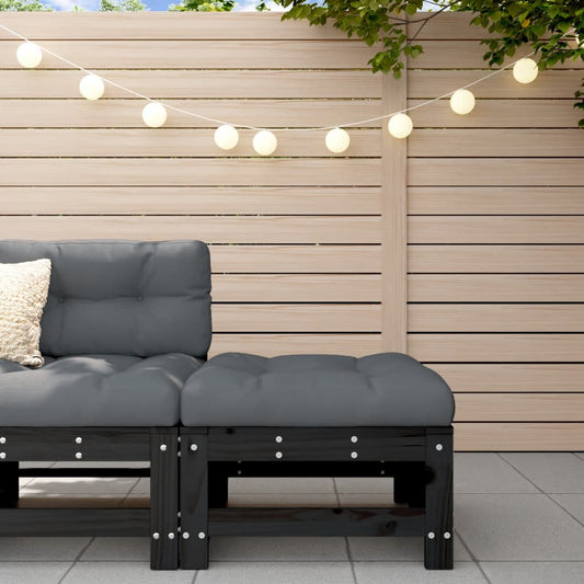 Berkfield Garden Footstool with Cushion Black Solid Wood Pine