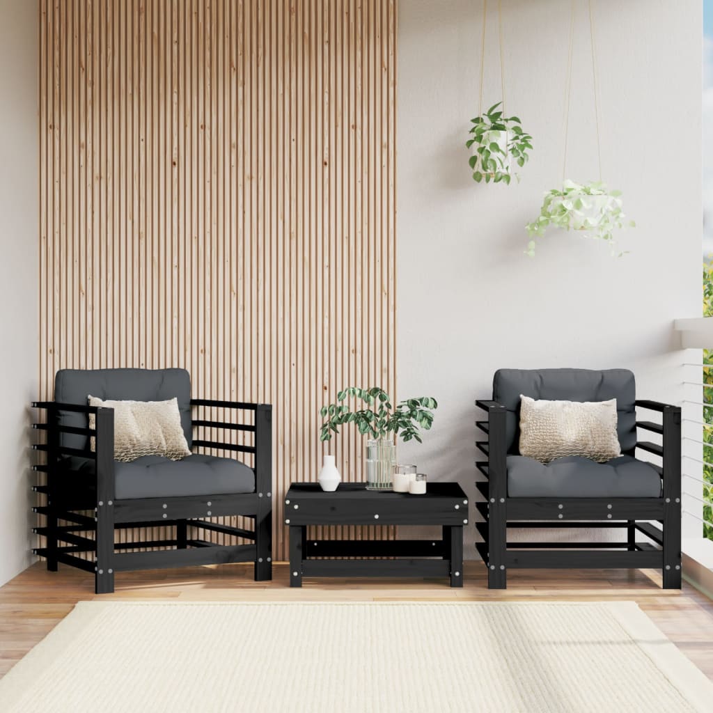 Berkfield Garden Chairs with Cushions 2 pcs Black Solid Wood Pine