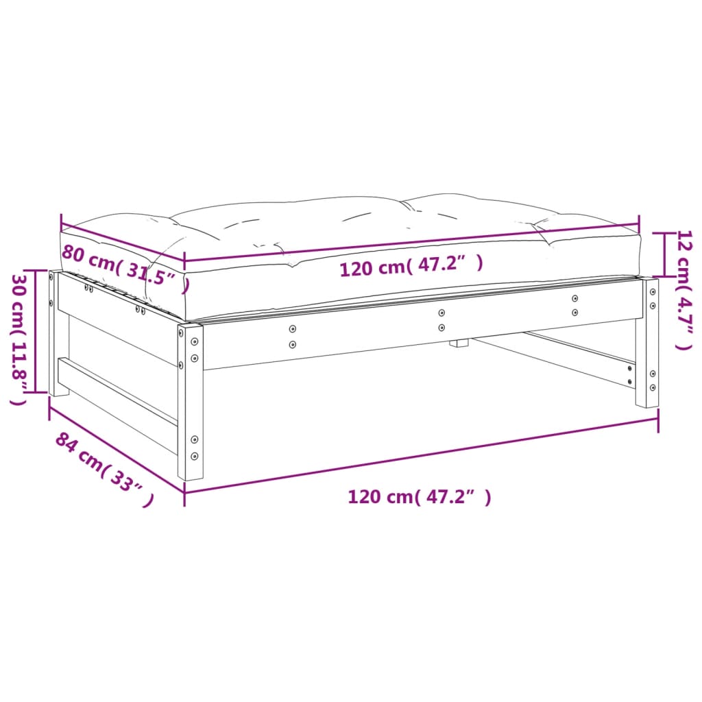 Berkfield Garden Footstool 120x80 cm Solid Wood Pine