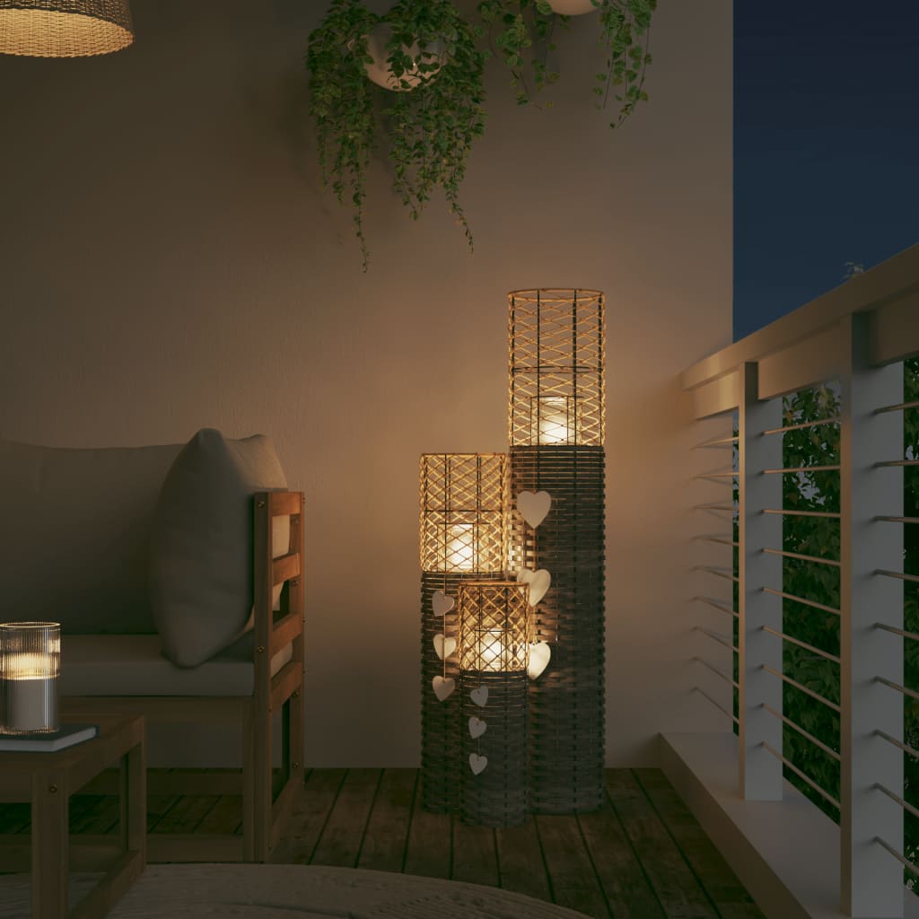 Berkfield Candle Holders 3 pcs Grey Wicker