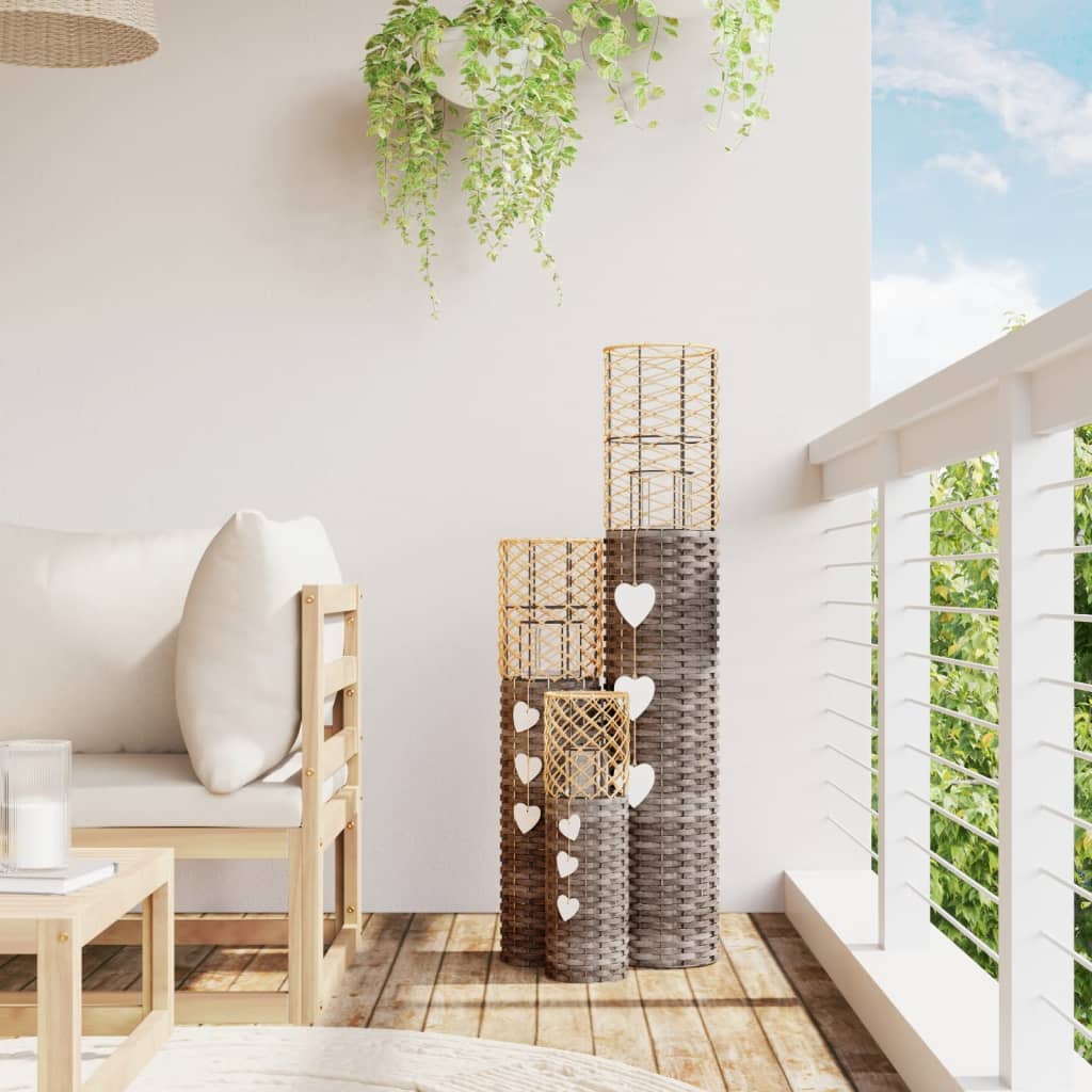 Berkfield Candle Holders 3 pcs Grey Wicker