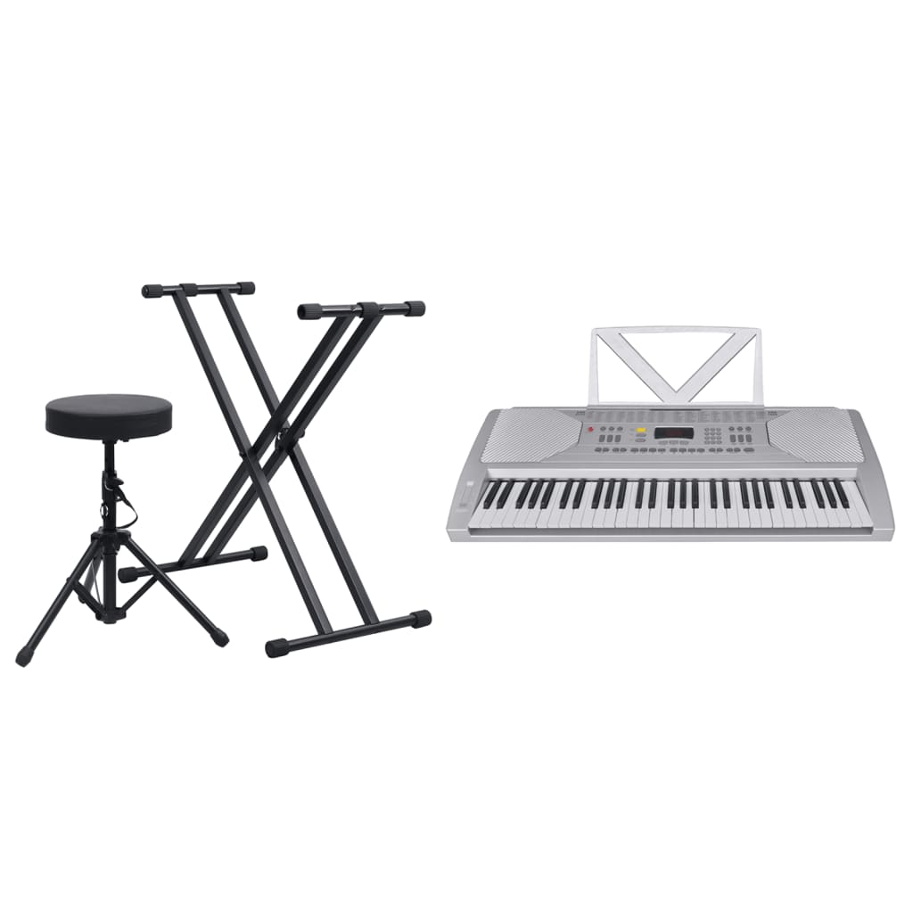 Berkfield 61-Key Electric Keyboard Set Silver and Black