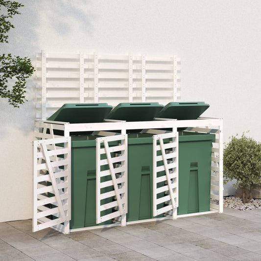 Berkfield Triple Wheelie Bin Storage White Solid Wood Pine