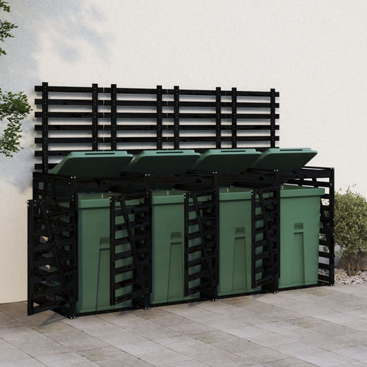 Berkfield Quadruple Wheelie Bin Storage Black Solid Wood Pine