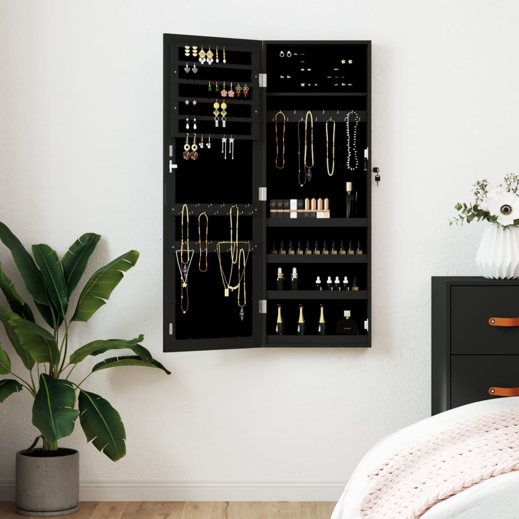 Berkfield Mirror Jewellery Cabinet Wall Mounted Black 37.5x10x106 cm