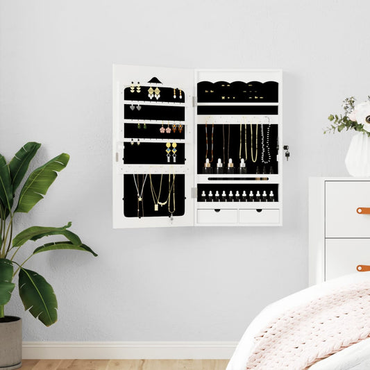 Berkfield Mirror Jewellery Cabinet Wall Mounted White 37.5x10x67 cm