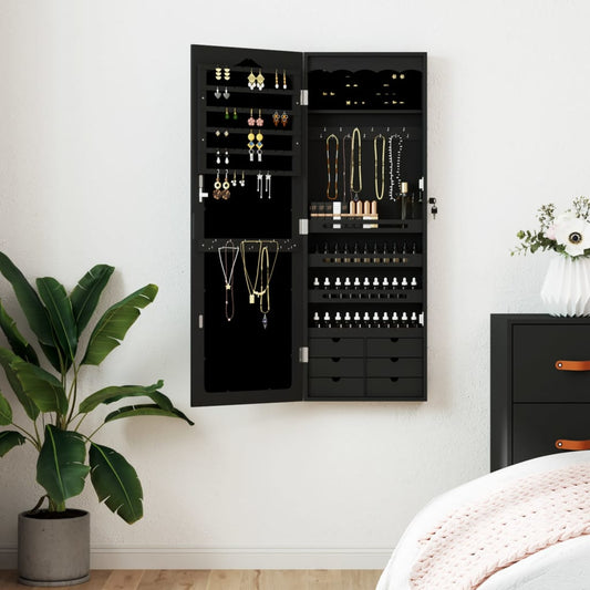 Berkfield Mirror Jewellery Cabinet Wall Mounted Black 37.5x10x106 cm