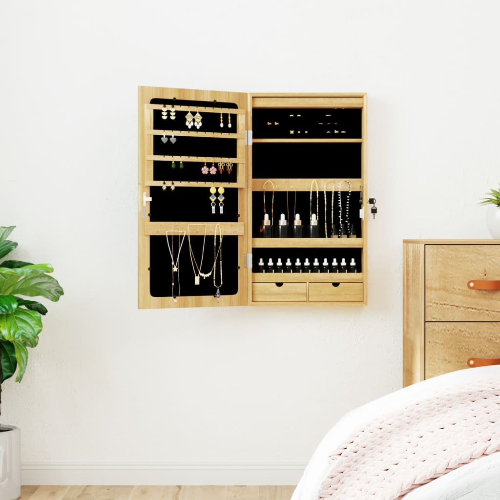 Berkfield Mirror Jewellery Cabinet with LED Lights Wall Mounted