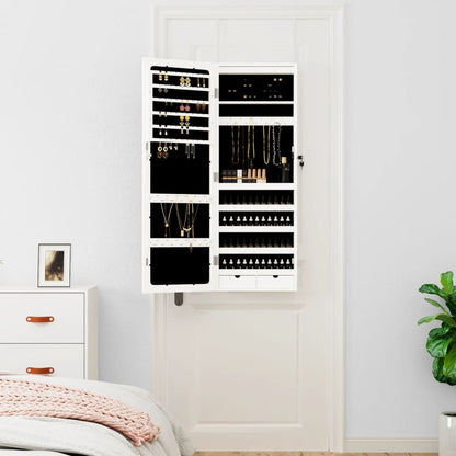 Berkfield Mirror Jewellery Cabinet with LED Lights Wall Mounted White
