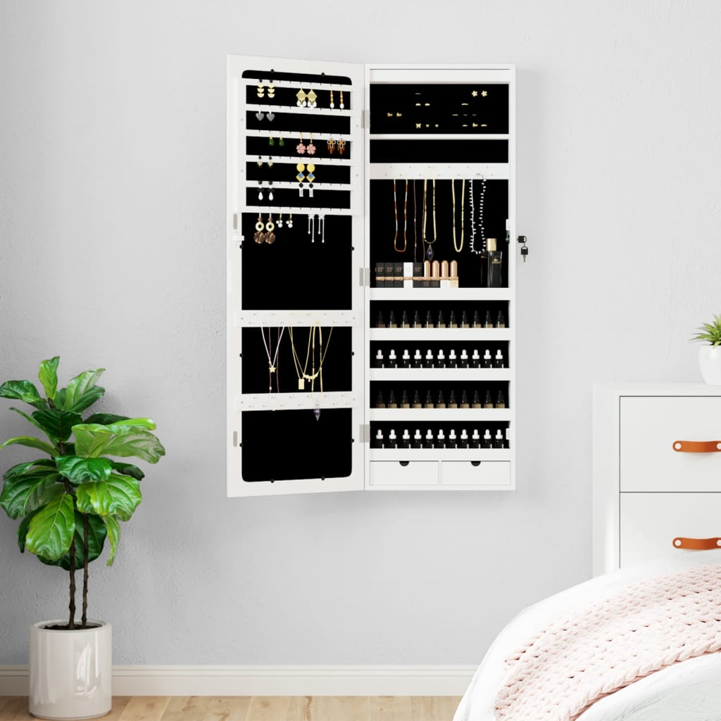Berkfield Mirror Jewellery Cabinet with LED Lights Wall Mounted White
