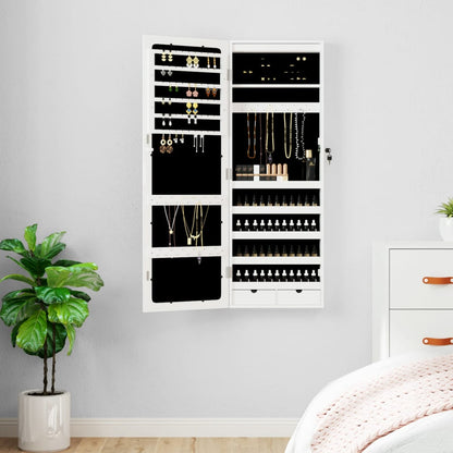 Berkfield Mirror Jewellery Cabinet with LED Lights Wall Mounted White