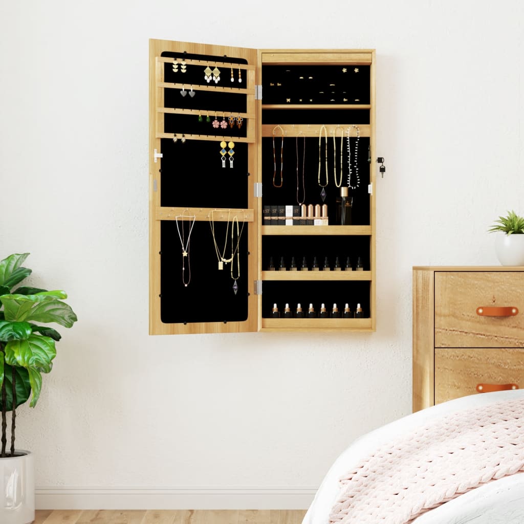 Berkfield Mirror Jewellery Cabinet with LED Lights Wall Mounted