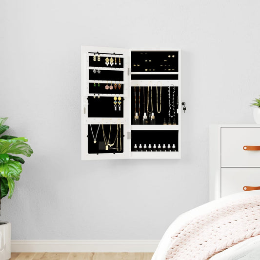Berkfield Mirror Jewellery Cabinet with LED Lights Wall Mounted White