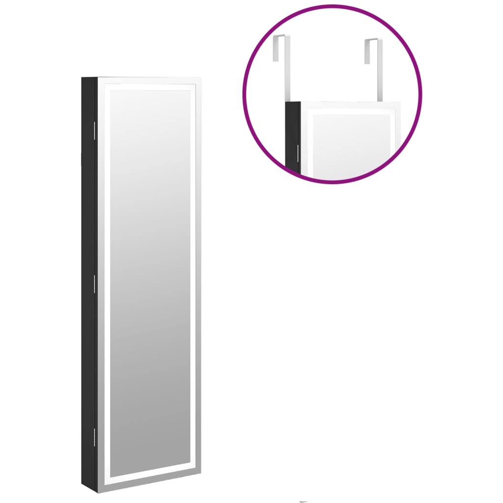 Berkfield Mirror Jewellery Cabinet with LED Lights Wall Mounted Black