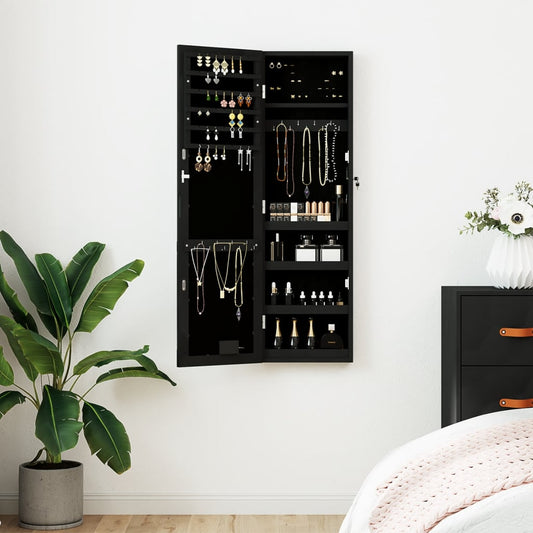 Berkfield Mirror Jewellery Cabinet with LED Lights Wall Mounted Black