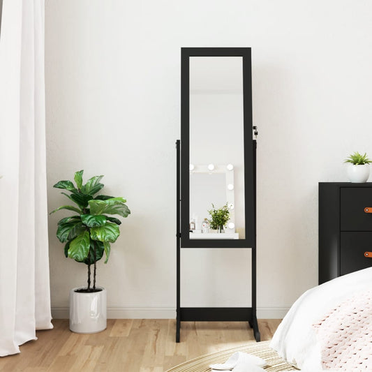Berkfield Mirror Jewellery Cabinet with LED Lights Free Standing Black