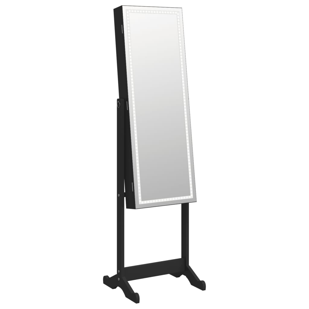 Berkfield Mirror Jewellery Cabinet with LED Lights Free Standing Black