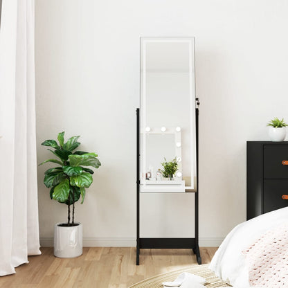 Berkfield Mirror Jewellery Cabinet with LED Lights Free Standing Black