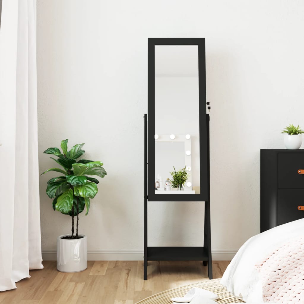 Berkfield Mirror Jewellery Cabinet with LED Lights Free Standing Black
