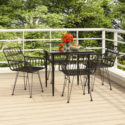 Berkfield 5 Piece Garden Dining Set Black Poly Rattan