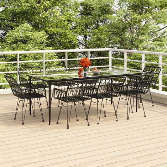 Berkfield 9 Piece Garden Dining Set Black Poly Rattan