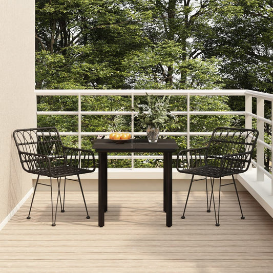 Berkfield 3 Piece Garden Dining Set Black Poly Rattan