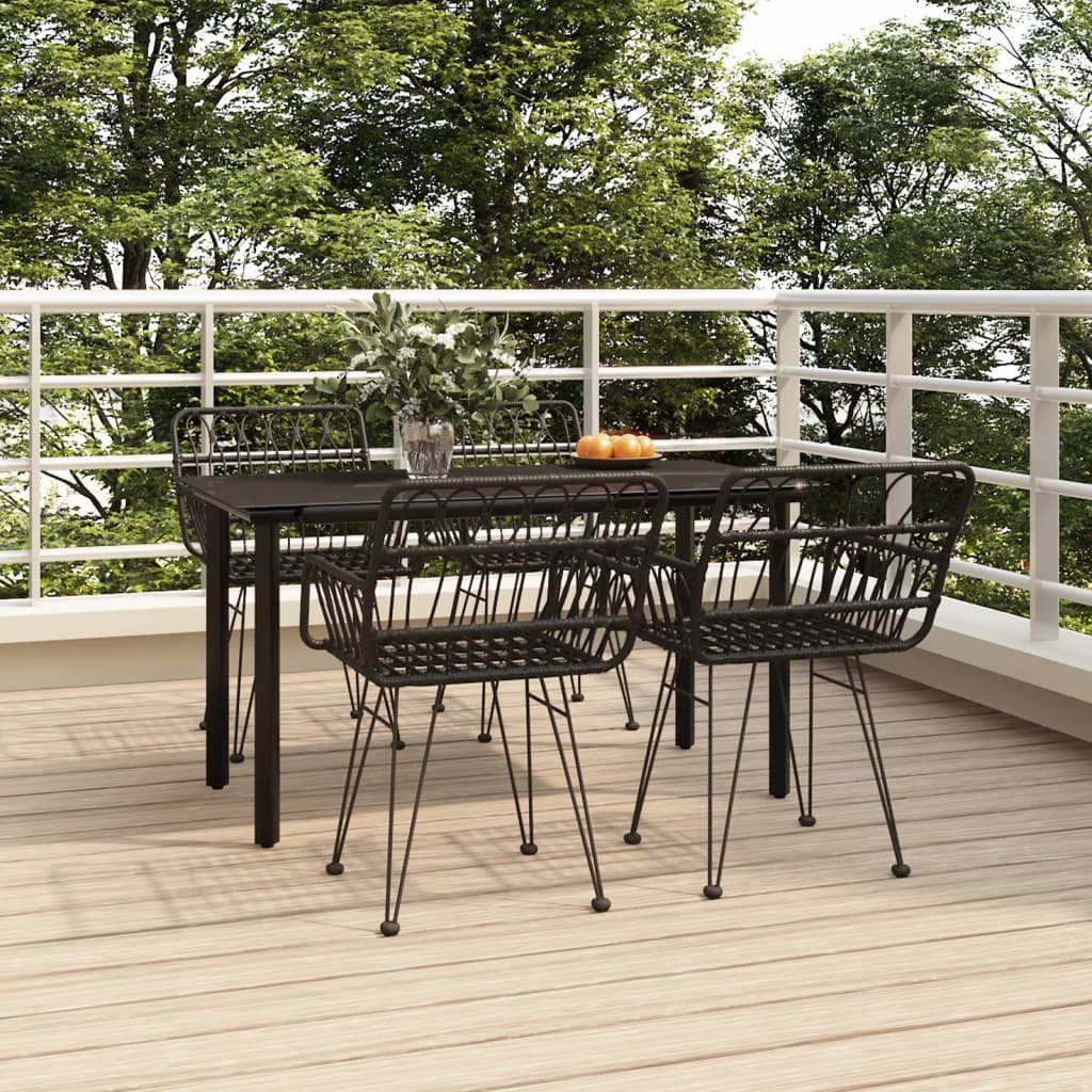 Berkfield 5 Piece Garden Dining Set Black Poly Rattan