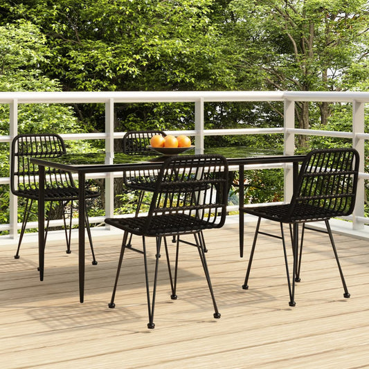 Berkfield 5 Piece Garden Dining Set Black Poly Rattan