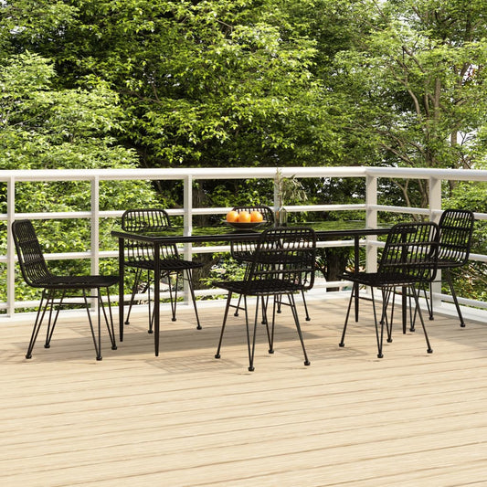 Berkfield 7 Piece Garden Dining Set Black Poly Rattan