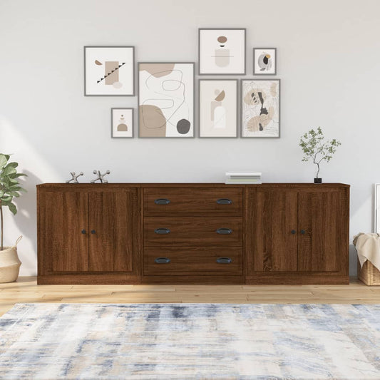 Berkfield Sideboards 3 pcs Brown Oak Engineered Wood