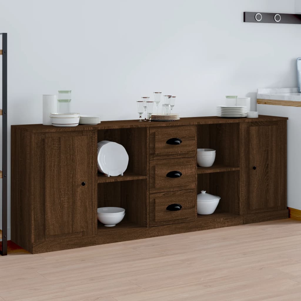 Berkfield Sideboards 3 pcs Brown Oak Engineered Wood